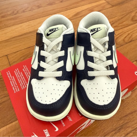 Nike Dunk Low Sail Midnight Navy Volt Tint TD Shoe Size 6C Blue FB9107 127 - Picture 5 of 6